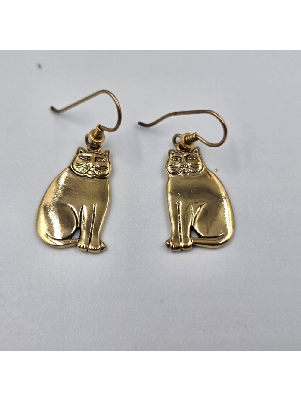 Laurel Burch Earrings Pierced Gold Tone Dangle Metal Kitty Cat